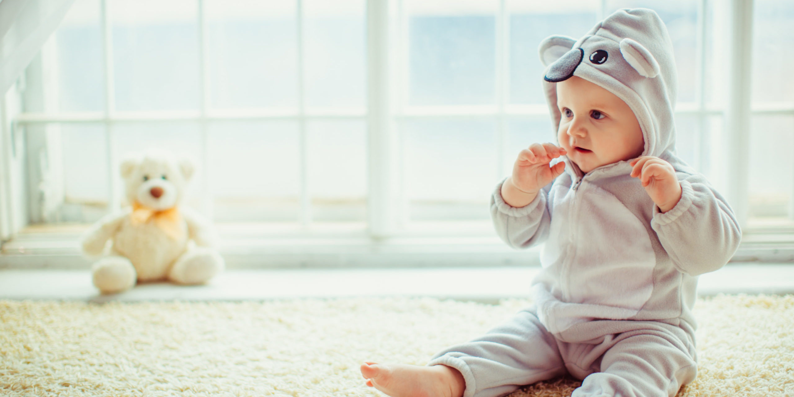 beautiful little boy sitting by the window